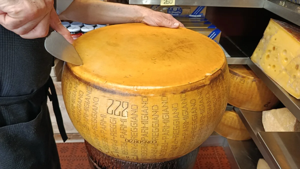 Parmigiano Reggiano tagliato a mano col coltello a goccia